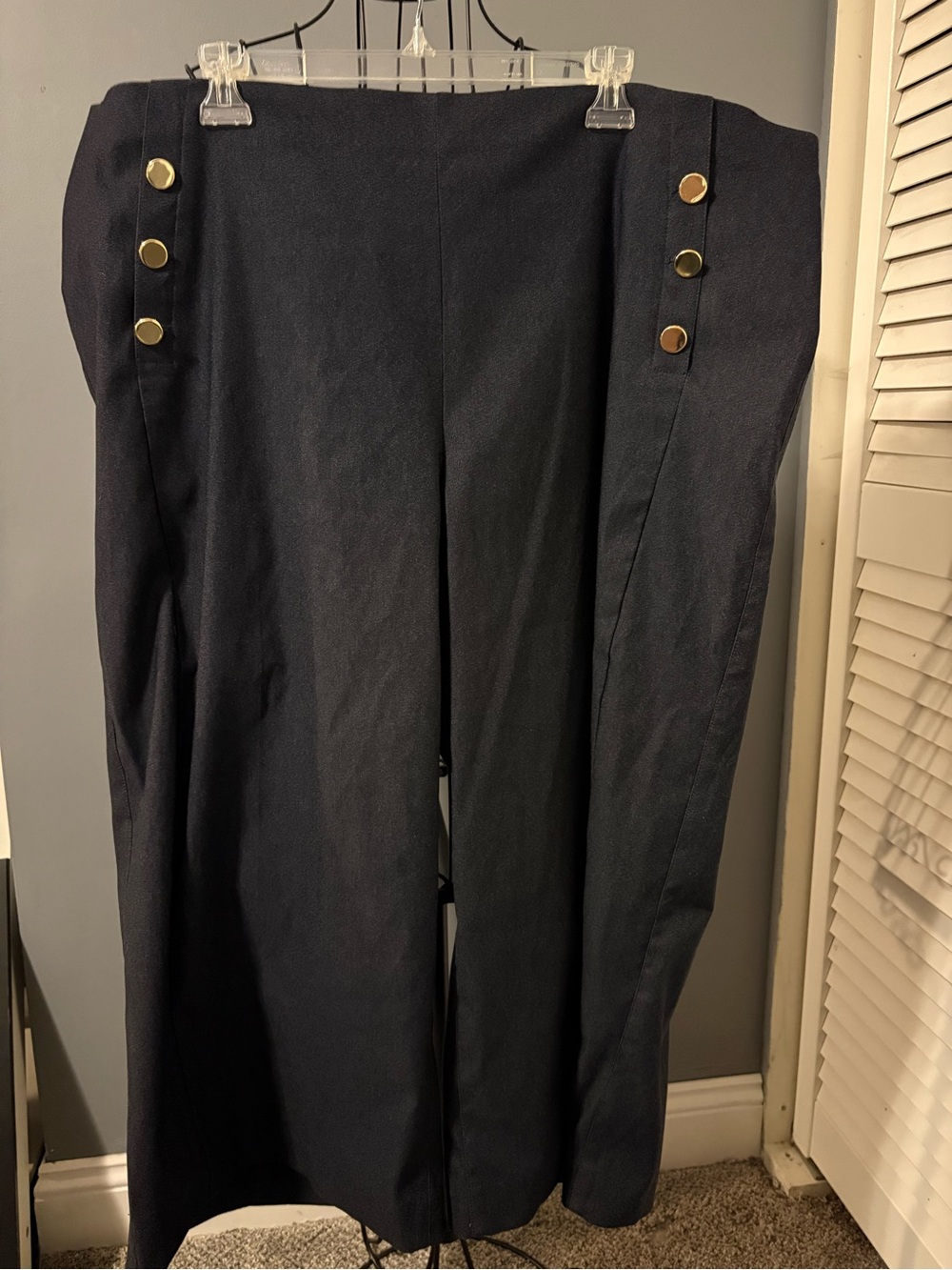INC International Concepts Navy Wide-Leg Pants with Gold-Tone Buttons